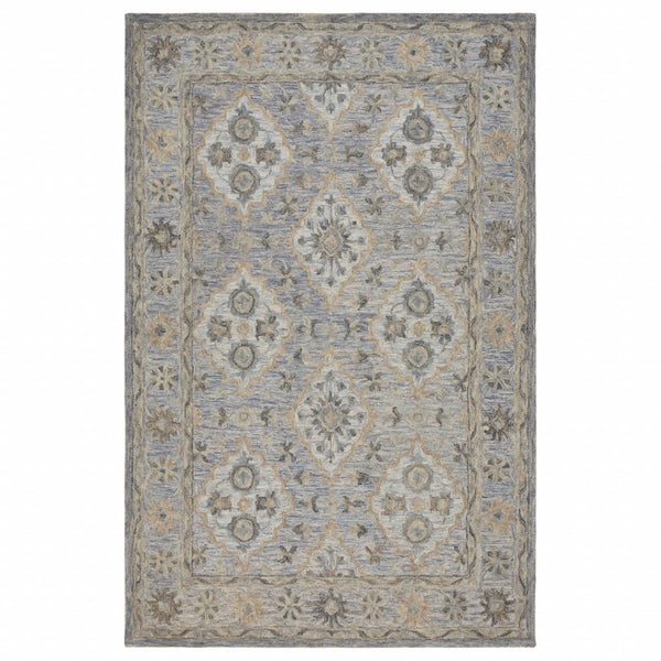 HomeRoots 5' Traditional Diamond Medallion Area Rug in Blue and Tan – Hand-Tufted Comfort for Any Room 5' X 8' 395908