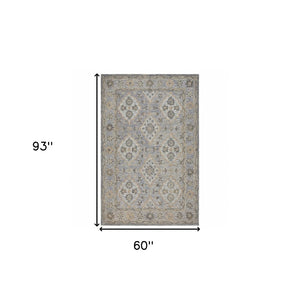 HomeRoots 5' Traditional Diamond Medallion Area Rug in Blue and Tan – Hand-Tufted Comfort for Any Room 5' X 8' 395908
