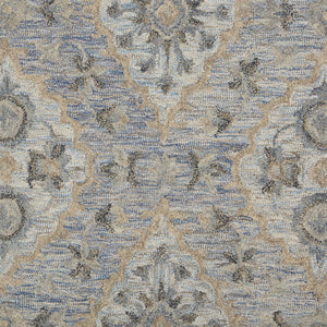 HomeRoots 5' Traditional Diamond Medallion Area Rug in Blue and Tan – Hand-Tufted Comfort for Any Room 5' X 8' 395908