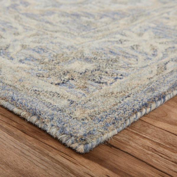 HomeRoots 5' Traditional Diamond Medallion Area Rug in Blue and Tan – Hand-Tufted Comfort for Any Room 5' X 8' 395908