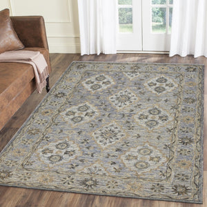 HomeRoots 5' Traditional Diamond Medallion Area Rug in Blue and Tan – Hand-Tufted Comfort for Any Room 5' X 8' 395908