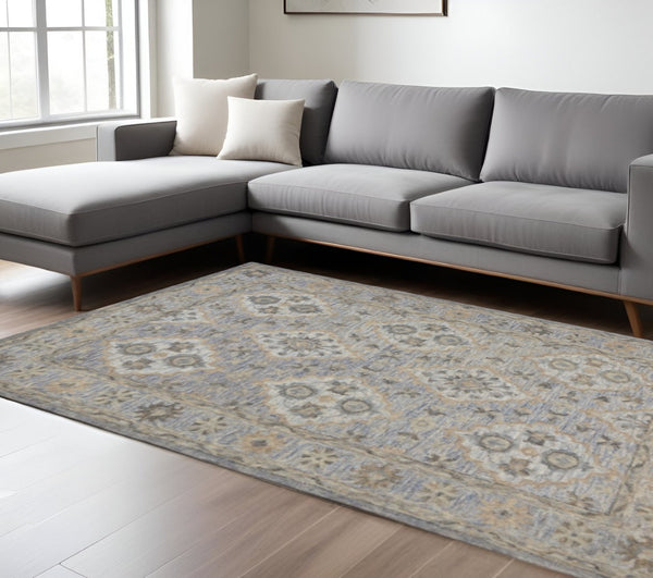 HomeRoots 8' Blue and Tan Traditional Area Rug - Timeless Elegance with Diamond Motifs for Home Décor Bliss 8' X 10' 395909