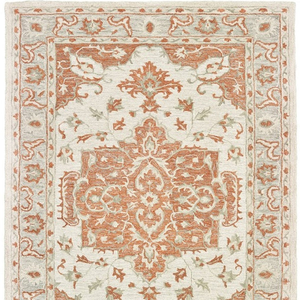 HomeRoots 9' Hand-Tufted Medallion Area Rug in Orange and Ivory - Elegant Comfort for Modern Living Spaces 9' X 12' 395916
