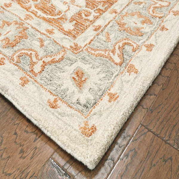 HomeRoots 9' Hand-Tufted Medallion Area Rug in Orange and Ivory - Elegant Comfort for Modern Living Spaces 9' X 12' 395916
