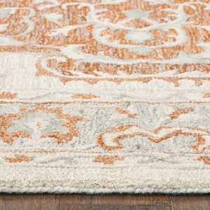 HomeRoots 9' Hand-Tufted Medallion Area Rug in Orange and Ivory - Elegant Comfort for Modern Living Spaces 9' X 12' 395916