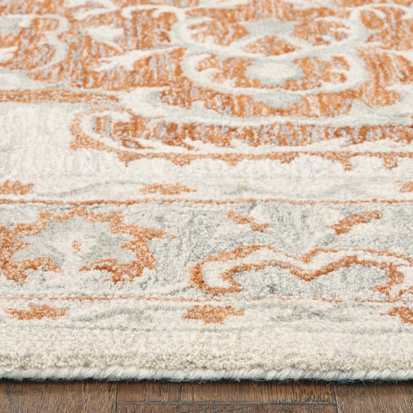 HomeRoots 9' Hand-Tufted Medallion Area Rug in Orange and Ivory - Elegant Comfort for Modern Living Spaces 9' X 12' 395916