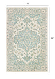 Homeroots 5' X 8' Turquoise And Cream Medallion Area Rug  Wool 395917