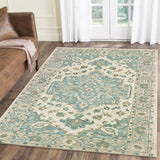 Homeroots 5' X 8' Turquoise And Cream Medallion Area Rug  Wool 395917