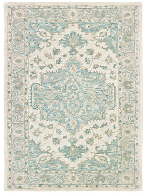 Homeroots 5' X 8' Turquoise And Cream Medallion Area Rug  Wool 395917