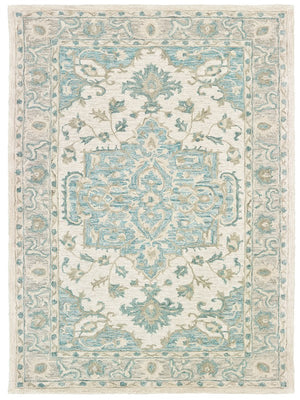 Homeroots 8' X 10' Turquoise And Cream Medallion Area Rug  Wool 395918
