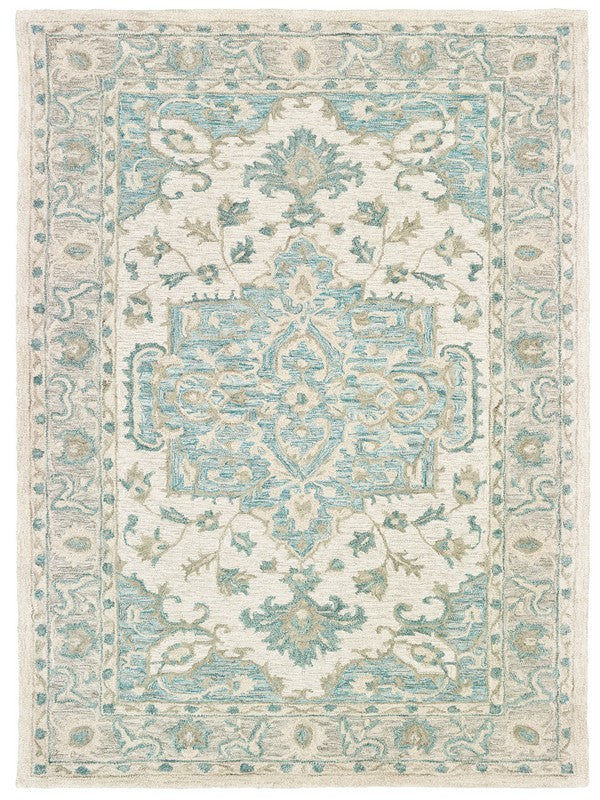 Homeroots 8' X 10' Turquoise And Cream Medallion Area Rug  Wool 395918