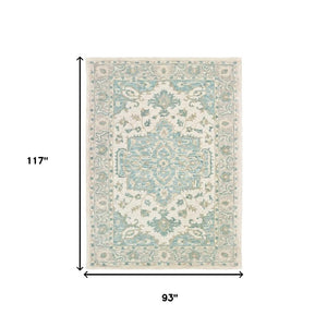 HomeRoots 8' Turquoise and Cream Medallion Area Rug - Hand-Tufted Elegance for Modern and Traditional Spaces 8' X 10' 395918