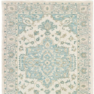 HomeRoots 8' Turquoise and Cream Medallion Area Rug - Hand-Tufted Elegance for Modern and Traditional Spaces 8' X 10' 395918