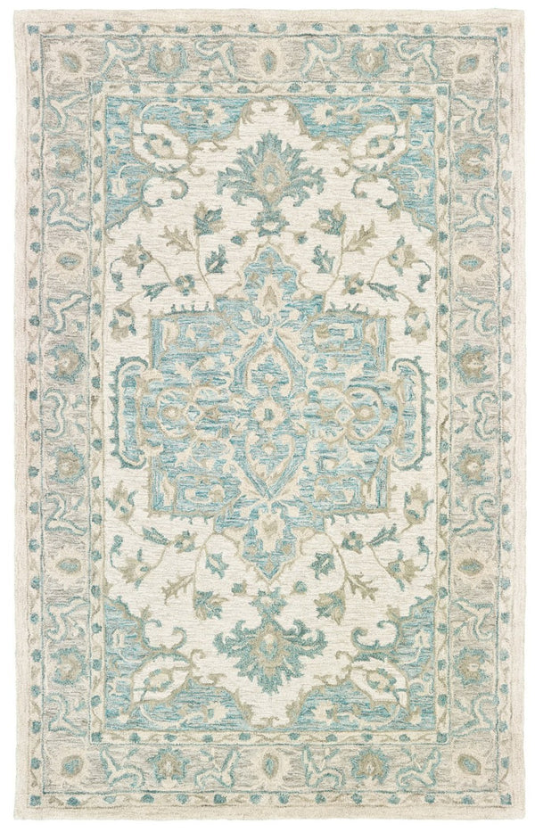HomeRoots 8' Turquoise and Cream Medallion Area Rug - Hand-Tufted Elegance for Modern and Traditional Spaces 8' X 10' 395918