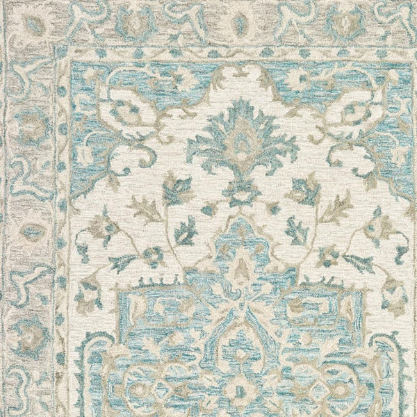 HomeRoots 8' Turquoise and Cream Medallion Area Rug - Hand-Tufted Elegance for Modern and Traditional Spaces 8' X 10' 395918