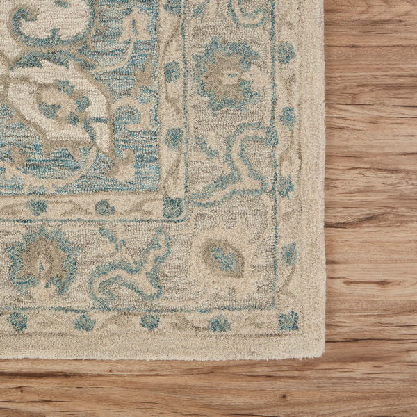 Homeroots 8' X 10' Turquoise And Cream Medallion Area Rug  Wool 395918