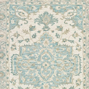 HomeRoots 8' Turquoise and Cream Medallion Area Rug - Hand-Tufted Elegance for Modern and Traditional Spaces 8' X 10' 395918