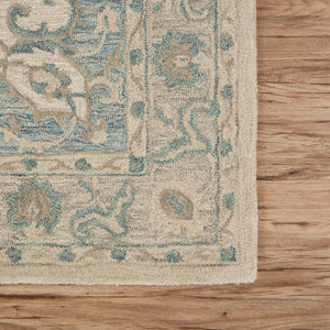 Homeroots 9' X 12' Turquoise And Cream Medallion Area Rug  Wool 395919
