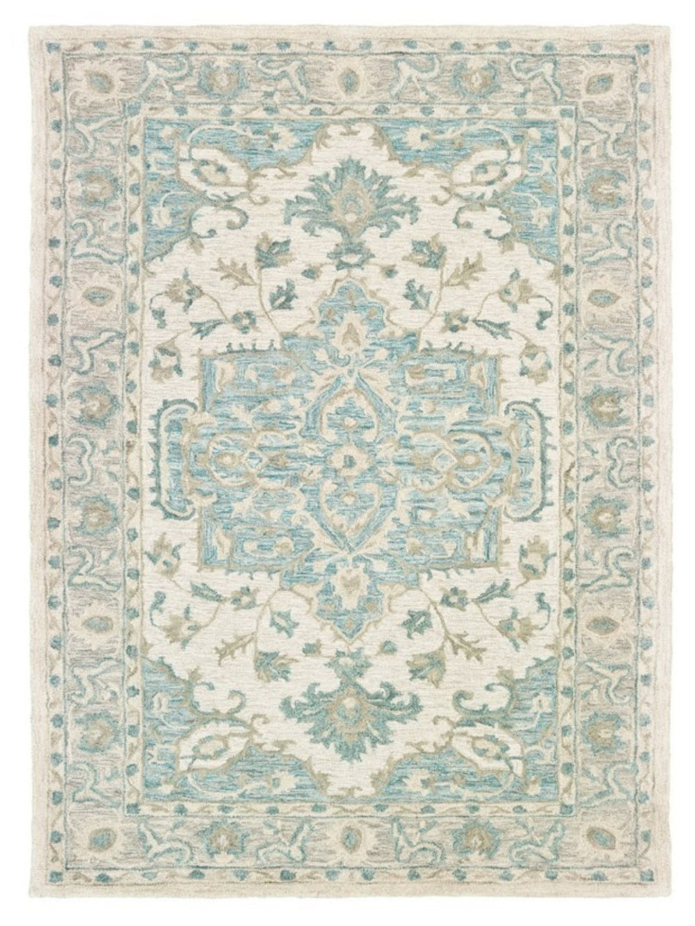 HomeRoots 8' Turquoise and Cream Medallion Area Rug - Hand-Tufted Elegance for Modern and Traditional Spaces 9' X 12' 395919