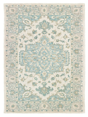 Homeroots 9' X 12' Turquoise And Cream Medallion Area Rug  Wool 395919