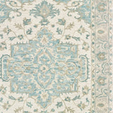 Homeroots 9' X 12' Turquoise And Cream Medallion Area Rug  Wool 395919