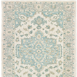 Homeroots 9' X 12' Turquoise And Cream Medallion Area Rug  Wool 395919