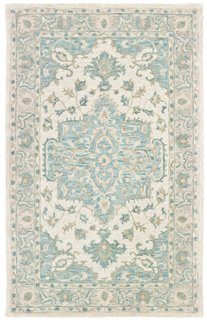 HomeRoots 8' Turquoise and Cream Medallion Area Rug - Hand-Tufted Elegance for Modern and Traditional Spaces 9' X 12' 395919