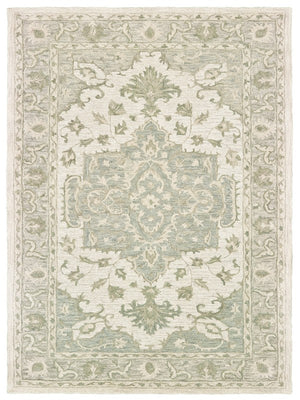 Homeroots 5' X 8' Green And Cream Medallion Area Rug  Wool 395920