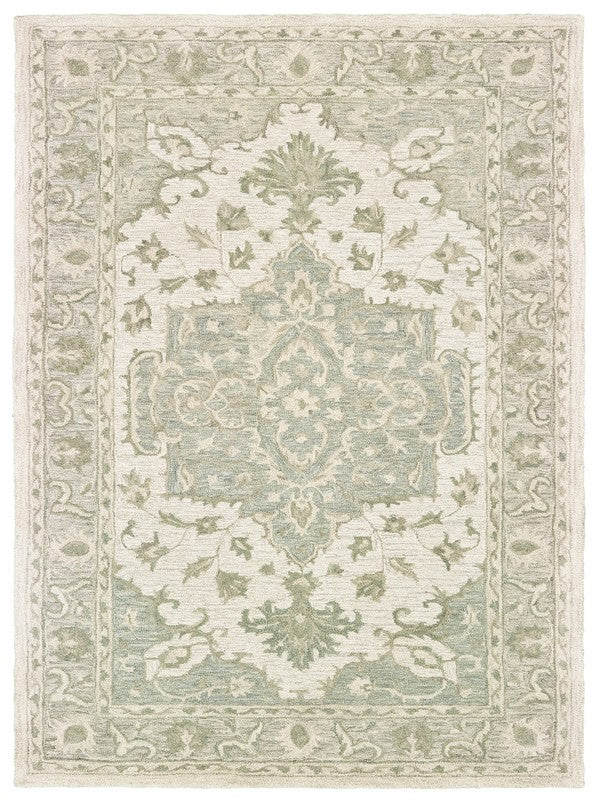 Homeroots 5' X 8' Green And Cream Medallion Area Rug  Wool 395920