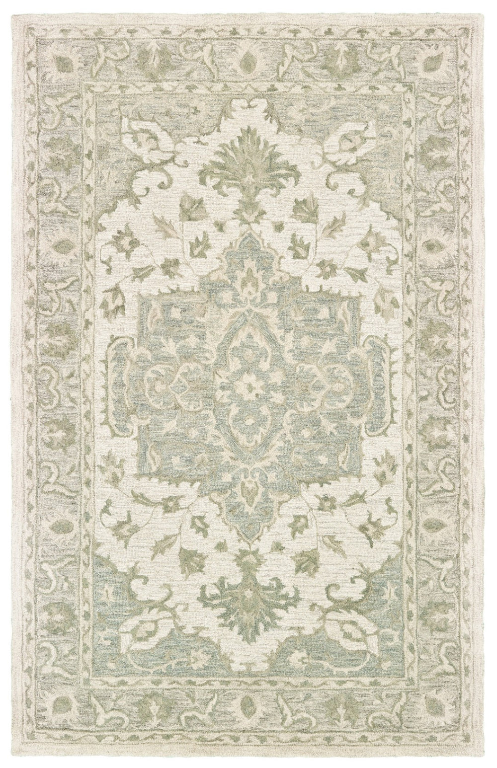 HomeRoots 5' Medallion Area Rug in Soft Sage and Cream – Timeless Elegance for Your Living Space Comfort 5' X 8' 395920