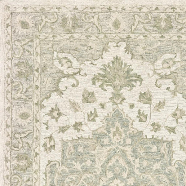 HomeRoots 5' Medallion Area Rug in Soft Sage and Cream – Timeless Elegance for Your Living Space Comfort 5' X 8' 395920