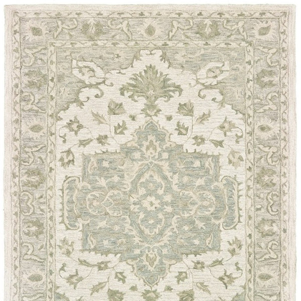 HomeRoots 8' Green and Cream Medallion Area Rug – Elegant Hand-Tufted Design for Timeless Home Decor Style 8' X 10' 395921