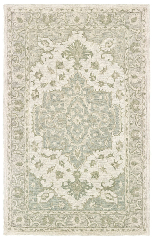 HomeRoots 8' Green and Cream Medallion Area Rug – Elegant Hand-Tufted Design for Timeless Home Decor Style 8' X 10' 395921