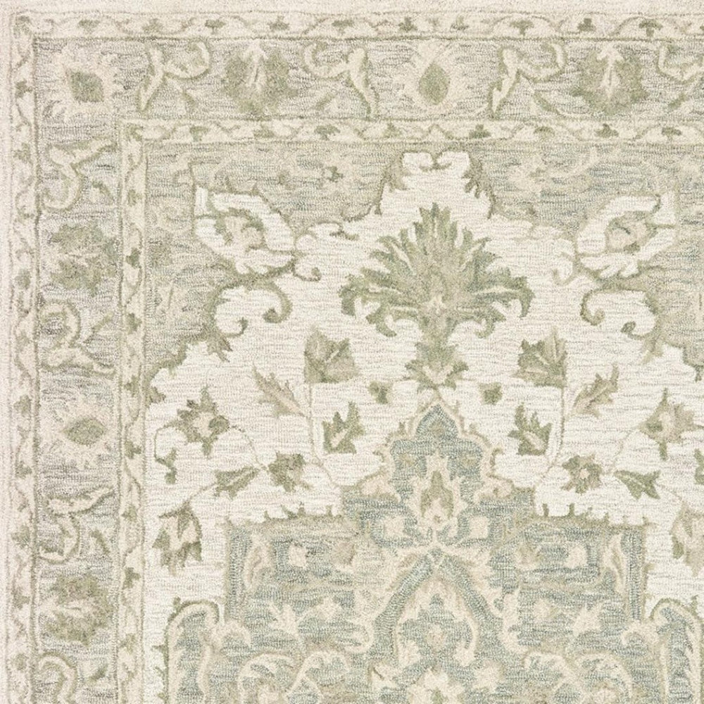 HomeRoots 8' Green and Cream Medallion Area Rug – Elegant Hand-Tufted Design for Timeless Home Decor Style 8' X 10' 395921