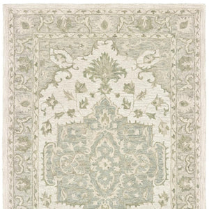 HomeRoots 8' Green and Cream Medallion Area Rug – Elegant Hand-Tufted Design for Timeless Home Decor Style 8' X 10' 395921
