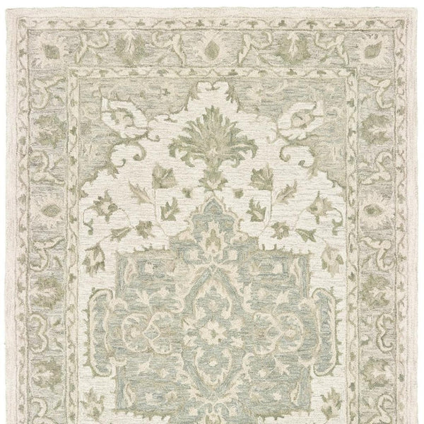 HomeRoots 8' Green and Cream Medallion Area Rug – Elegant Hand-Tufted Design for Timeless Home Decor Style 8' X 10' 395921