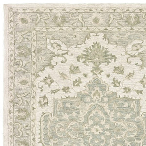 HomeRoots 8' Green and Cream Medallion Area Rug – Elegant Hand-Tufted Design for Timeless Home Decor Style 9' X 12' 395922