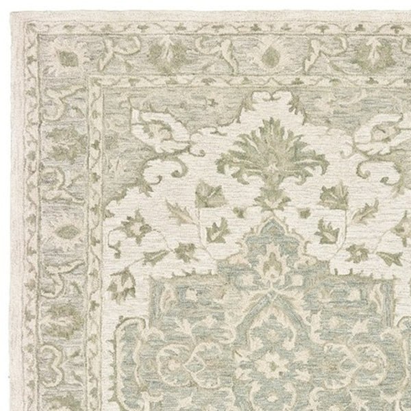HomeRoots 8' Green and Cream Medallion Area Rug – Elegant Hand-Tufted Design for Timeless Home Decor Style 9' X 12' 395922