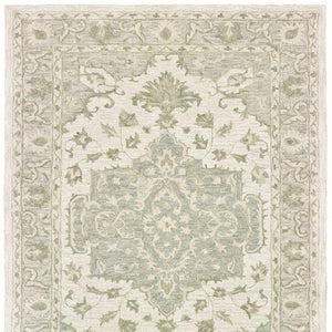 HomeRoots 8' Green and Cream Medallion Area Rug – Elegant Hand-Tufted Design for Timeless Home Decor Style 9' X 12' 395922