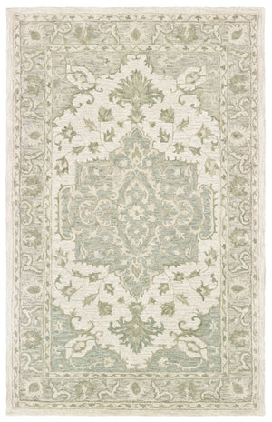 HomeRoots 8' Green and Cream Medallion Area Rug – Elegant Hand-Tufted Design for Timeless Home Decor Style 9' X 12' 395922