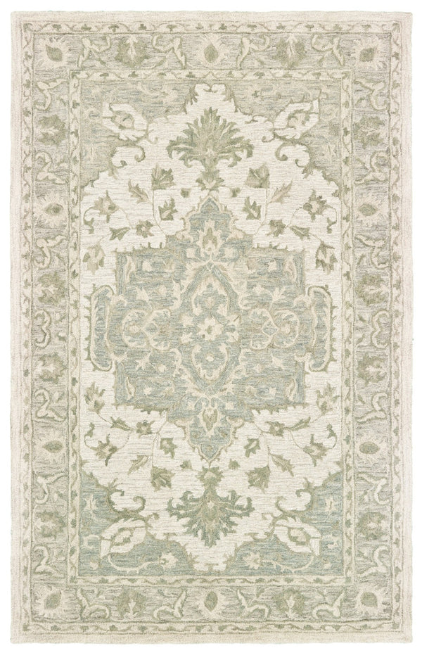 HomeRoots 8' Green and Cream Medallion Area Rug – Elegant Hand-Tufted Design for Timeless Home Decor Style 9' X 12' 395922