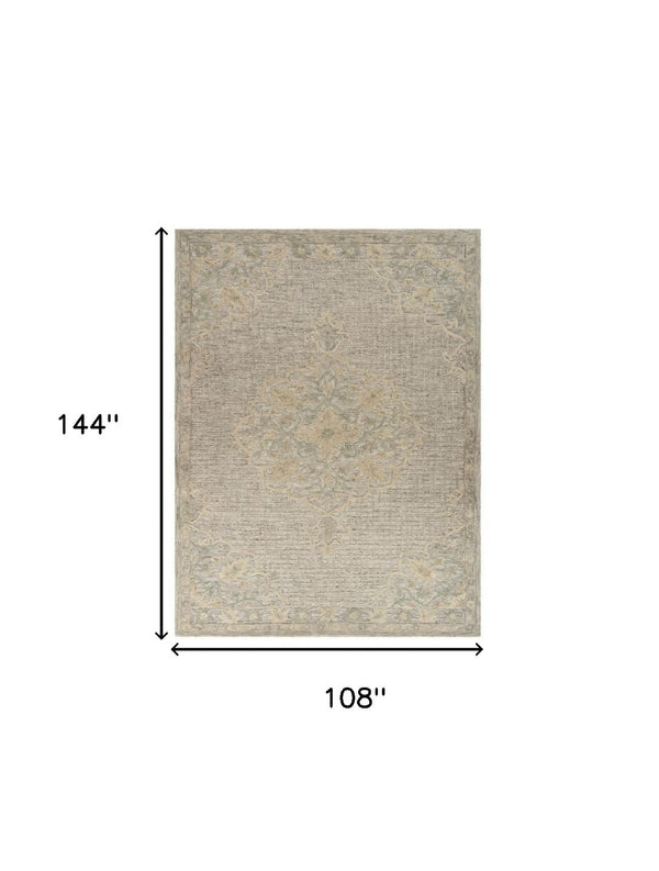 HomeRoots 9' Handwoven Beige Distressed Floral Area Rug - Vintage Charm for Living Rooms & Dining Spaces 9' X 12' 395925