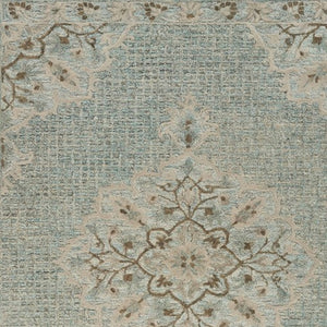HomeRoots 5' Blue Wool Floral Medallion Hand-Tufted Area Rug - Artisan Crafted, Soft & Durable for Any Room 5' X 8' 395926
