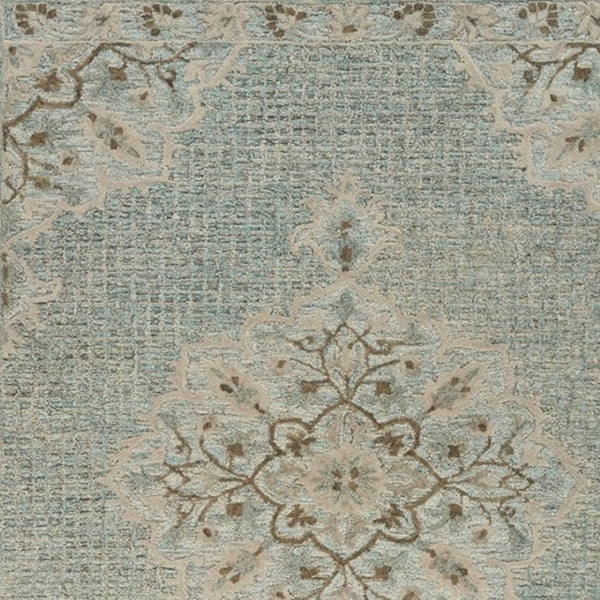 HomeRoots 5' Blue Wool Floral Medallion Hand-Tufted Area Rug - Artisan Crafted, Soft & Durable for Any Room 5' X 8' 395926