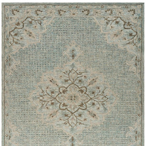 HomeRoots 5' Blue Wool Floral Medallion Hand-Tufted Area Rug - Artisan Crafted, Soft & Durable for Any Room 5' X 8' 395926