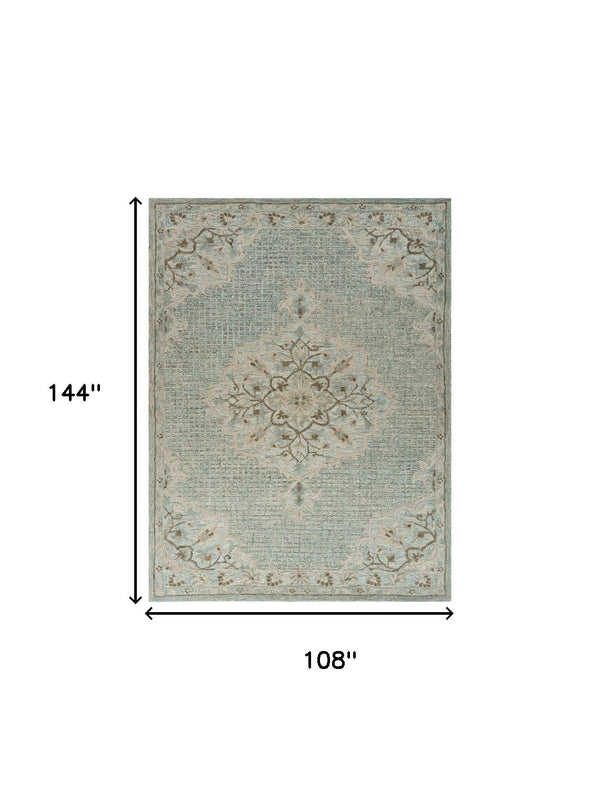 Homeroots 9' X 12' Blue Wool Hand Tufted Area Rug  Wool 395928
