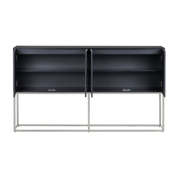Crestview Collection Transitional Modern Tv Stand With Stylish Storage, Adjustable Shelves, And Elegant Iron Base Design Black Mdf Cvfzr6197