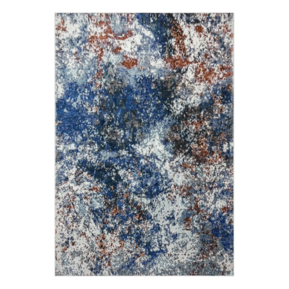 HomeRoots 5' Blue and White Abstract Ocean Area Rug - Modern Coastal Design for Stylish Interiors and Comfort 5' X 8' 395932