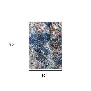 HomeRoots 5' Blue and White Abstract Ocean Area Rug - Modern Coastal Design for Stylish Interiors and Comfort 5' X 8' 395932