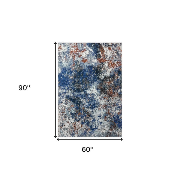 HomeRoots 5' Blue and White Abstract Ocean Area Rug - Modern Coastal Design for Stylish Interiors and Comfort 5' X 8' 395932